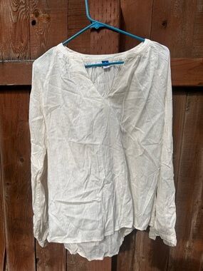 Old Navy Cream V-Neck Long Sleeve Women's Blouse